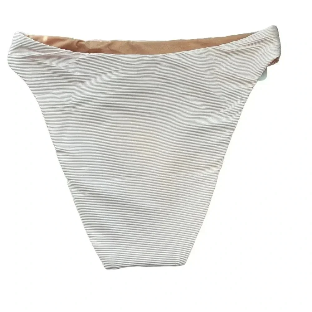NWT J.Crew Blush Pink Textured Rib High Rise Cheeky Bikini Bottom Size Medium